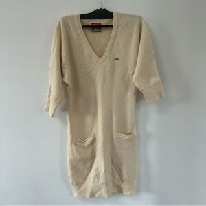 Lacoste Cream V-Neck Sweater Dress